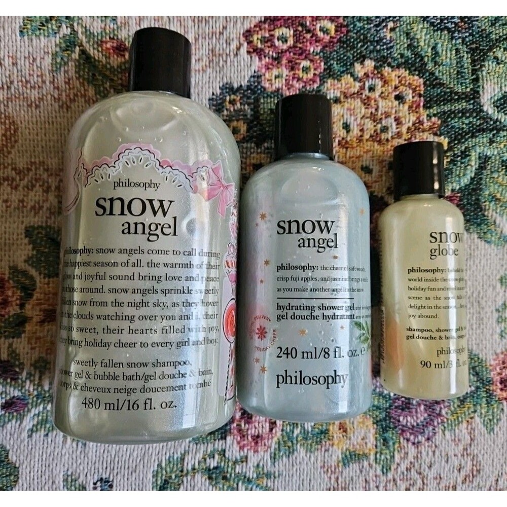 LOT 3  Philosophy Snow Angel 16oz And 8 0z.  Snow Globe 3oz , Shampoo Shower Gel